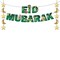4 Pcs Eid Mubarak Banner Ramadan Decoration Muslim Party Supplies Kareem Hanging Banner for Home Eid Al Fitr Wall Decor with Moon Star Lantern Sign Bunting Backdrop Banner for Fireplace